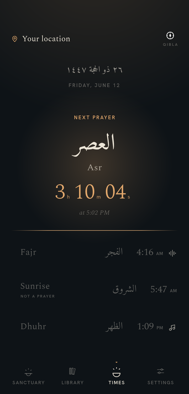 QuranPath prayer times screen